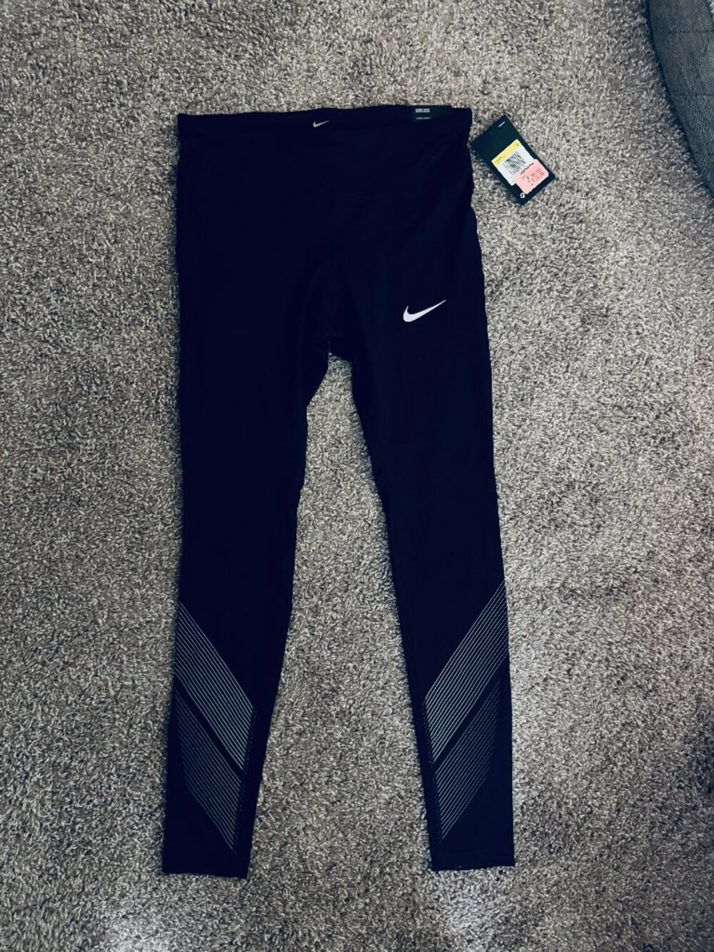 Nike Power DriFit TightFit Black Athletic Leggings with Reflective Stripe Detail